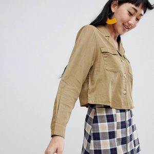 Monki Button Detail Utility Shirt, XS
